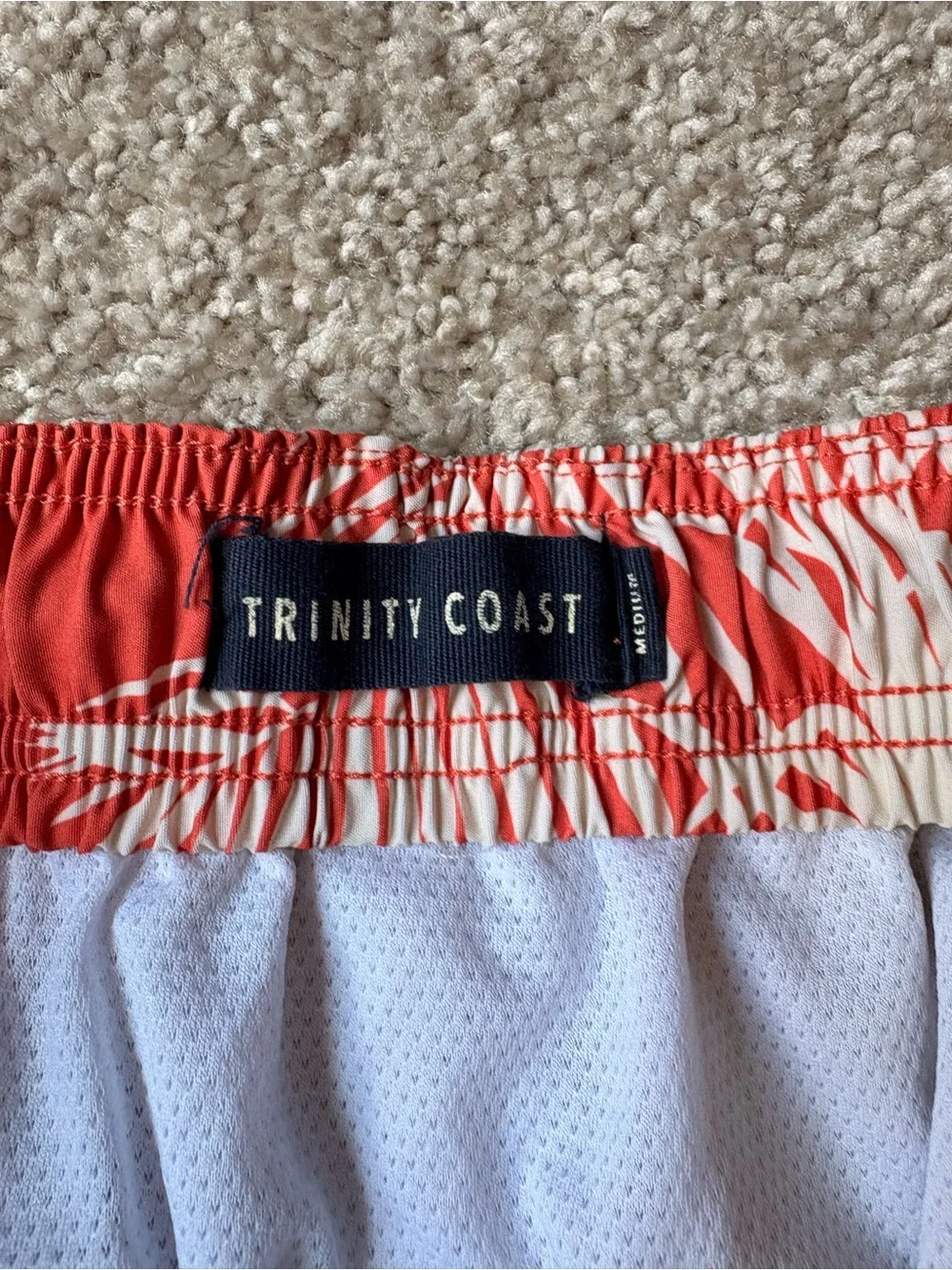 Men's Coral White Palm-Print Swim Shorts